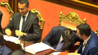 Governo Conte, applausi e pacche sulle spalle con Di Maio e Salvini