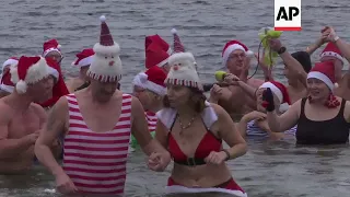 Berlin Seals club members take annual lake plunge in Santa outfits