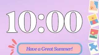 10 Minute Cute Classroom Timer | Happy Summer Timer | (No Music, Electric Piano Alarm at End)