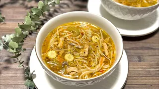 Soupe chinoise au poulet et aux nouilles | Excellente recette à tester absolument !!