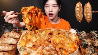 SUB)Spicy Cheese Stir-fried Chicken with Ramyun, Udon, & Glass Noodles Mukbang Asmr