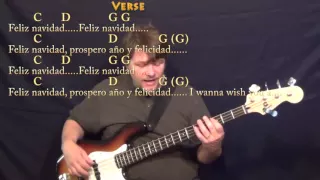 Feliz Navidad - Bass Guitar Cover Lesson in G with Chords/Lyrics - G C D Em