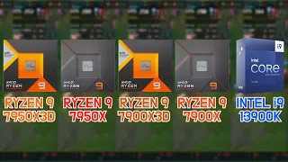 RYZEN 9 7950X3D vs 7950X vs 7900X3D vs 7900X vs i9-13900K with RTX 4090 (7 Games / FHD / 1080p)