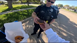 Handing out Donuts and Coffee to Cops on my Sportbike!