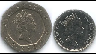 Монеты 5 и 20 пенсов/pense (regular coins of Great Britain) 1996г.