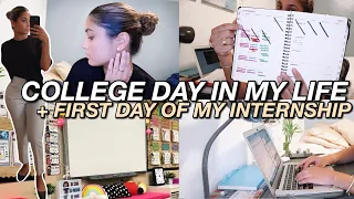 COLLEGE DAY IN MY LIFE + FIRST DAY OF MY INTERNSHIP: slick bun tutorial/grwm/ootd, how it went & hw