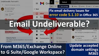 Email Undeliverable | Error code 5.1.10 in Office 365 | Update accepted domain settings | Exchange