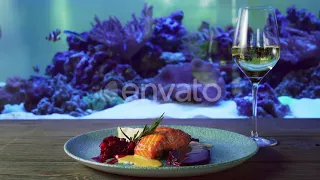 Plate with Salmon Steak Near Aquarium. | Stock Footage - Envato elements