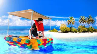 VISITING A STRANDED ISLAND WITH A LEGO BOAT..