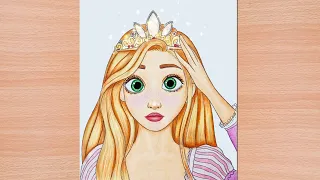 Rapunzel wearing her crown | Step by step Easy tutorial for beginners | how to draw Disney Princess