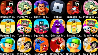 Plants vs Zombies 2,Banana Survival Challenge,Stumble Guys,Tom Friend,Grimace Monster DOP,Squid Game