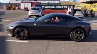 Charles Leclerc arrives in a Ferrari Roma to Zandvoort for #DutchGP