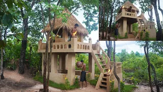 Build The Most 2 Story Beautiful Small House in Jungle by Ancient Skills