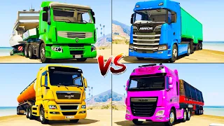 GTA 5 COLOR TRUCKS Comparison : EuroMan vs Scania vs Renault Premium vs DAF XF - Which is best?