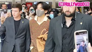 BTS Member V Lands At JFK Airport To Link Up With BlackPink For The MTV VMA's In New York, NY