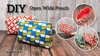 DIY Open Wide Pouch | Clutch Bag or Makeup Bag Sewing Tutorial [sewingtimes]