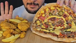 ASMR PIZZA AND CHICKEN - EATING SOUNDS NO TALKING