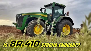 John Deere 8R.410 VS Spider Ripper - Largest 8R CAN'T drag it?? First tough situation [1080p]