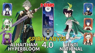 New 4.0 Spiral Abyss│Alhaitham Hyperbloom & Venti National |Floor 12 - 9 Stars| Genshin Impact