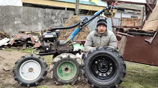 Optimal tires and wheels for a walk-behind tractor