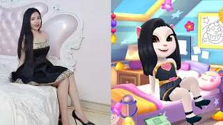 Imitate Angela in the Bedroom  Who is more Beautiful ? - My Talking Angela 2 In Real Life