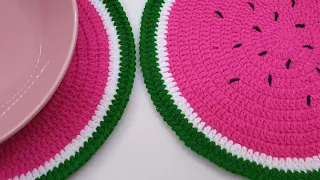 Super easy Crochet Placemat | Beautiful WATERMELON sousplat | Tutorial Tablemat | Watermelon set