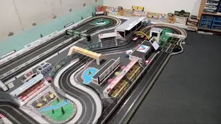 Scalextric Formula E Car Race with interesting finish.