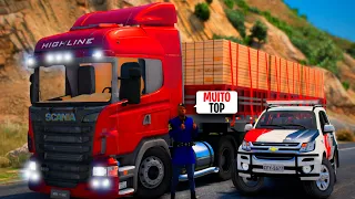 GTA 5 VIDA DE CAMIONEIRO: POLICIAL ELOGIOU MEU CAMINHÃO NA BLITZ 👮👮