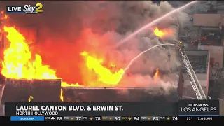 Fire burning in vacant commercial building in North Hollywood area