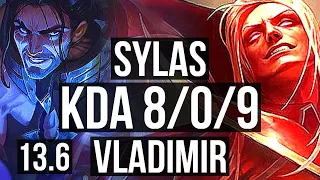 SYLAS vs VLAD (MID) | 8/0/9, 500+ games, Legendary | KR Master | 13.6