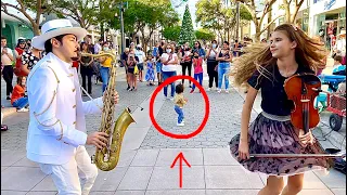 1-year-old baby JOINS "Dance Monkey" | STREET PERFORMANCE - Karolina Protsenko & Daniele Vitale SAX