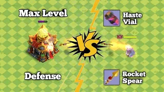 Coc New Hero equipment Rocket Spear & Haste Vial VS Max Level Defense || #clashofclans #clasher #coc