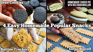 4 Homemade Popular Snacks Recipes ~ Oreo Biscuit, Choco Pie, Biscoff Cookies & Saltine Crackers