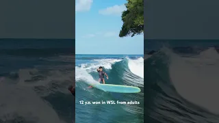 12 y.o. Alvin won #WSL heat from adults in Bali 🤯 Padrol Longboard Classic. Here is his home break