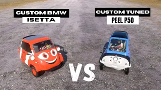 BMW Isetta Vs 292 hp Peel P50 Drag Race