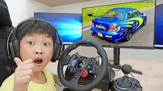 Yejun learning to drive super car with kids toys