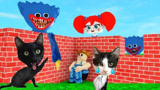 Construye para sobrevivir a Huggy Wuggy gigante con Luna y Estrella en Roblox / Gameplay con gatitos