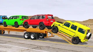 Flatbed Trailer Offroad Cars Transportation with Truck - Pothole vs Car #008 - BeamNG.Drive