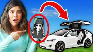 HACKER CHASE in iPHONE X SPY CONTROLLED TESLA (FOUND hideout using TREASURE MAP GADGET)