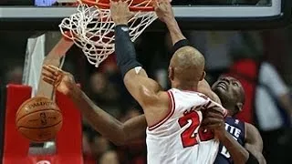 Taj Gibson Climbs the Ladder for the Poster on Bismack Biyombo