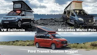 VW California Vs. Mercedes Marco Polo Vs. Ford T. C. Nugget: 3 Best 2024 Camper Van Comparison