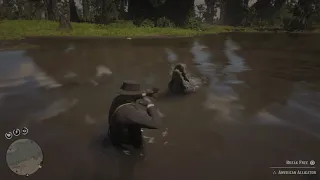 Arthur gets attacked by a gator, screams, then starts insulting his friends.