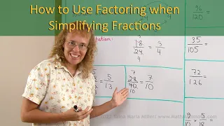 How to use factoring to simplify fractions (grade 6 math)