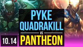 PYKE vs PANTHEON (MID) | Quadrakill, 900+ games, Triple Kill, Dominating | KR Diamond | v10.14