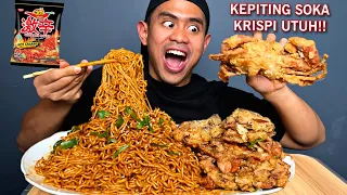 BUKAPUASA! MUKBANG 8 BUNGKUS GEKIKARA RAMEN PAKE 10 KEPITING KRISPY UTUH!!