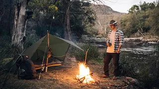 Solo Australian Bushcraft Camp || Fishing For Murray Cod