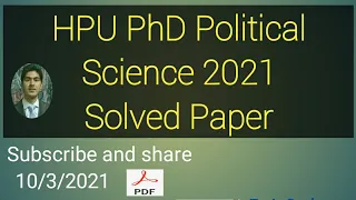 HPU PhD Political Science Solved Paper 10-03-2021 I Astt Prof Parveeen Thakur I Online Education I