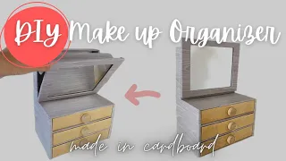 DIY Makeup Organizer Drawer Idea: Organize your Cosmetics with Cardboard Boxes and a Mirror at Home