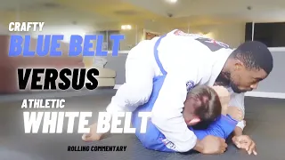 Crafty Blue Belt Versus Athletic White Belt! BJJ Rolling & Commentary