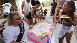 grandma from overseas 76 birthday Cook Out on the beach garlic butter Lobster brown stew fish...